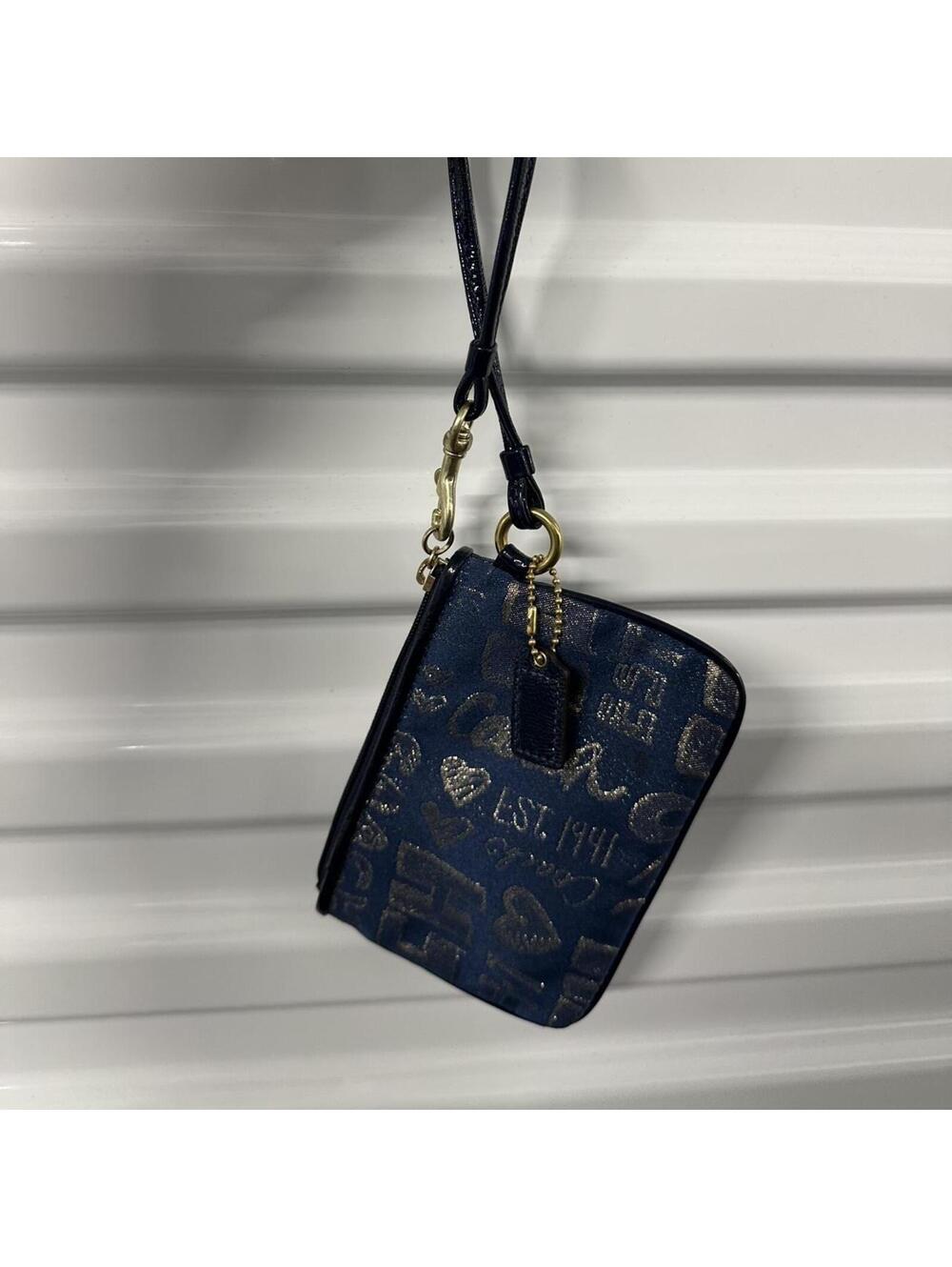 Y2k Vintage Blue and gold coach poppy wristlet wallet